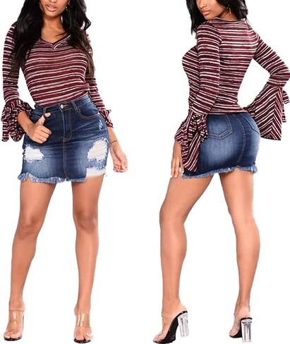 التنانير المصغرة الدنيم للنساء مثير الخصر مرتفع على جسم تنورة شورت جين in Kuwait