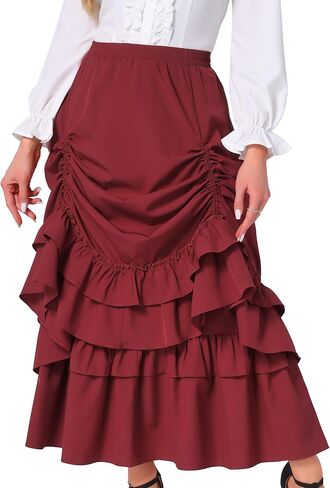 Allegra K Vintage Gothic Victorian Skirt for Women's Steampunk Ruffle Layered Drawstring Renaissance Cupcake Skirts in Saudi Arabia