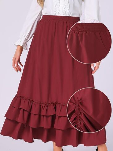 Allegra K Vintage Gothic Victorian Skirt for Women's Steampunk Ruffle Layered Drawstring Renaissance Cupcake Skirts in Saudi Arabia