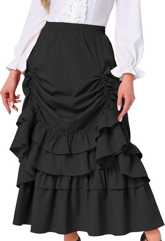Allegra K Vintage Gothic Victorian Skirt for Women's Steampunk Ruffle Layered Drawstring Renaissance Cupcake Skirts in Kuwait