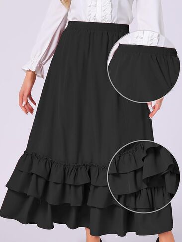 Allegra K Vintage Gothic Victorian Skirt for Women's Steampunk Ruffle Layered Drawstring Renaissance Cupcake Skirts in Kuwait
