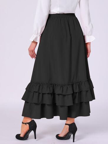 Allegra K Vintage Gothic Victorian Skirt for Women's Steampunk Ruffle Layered Drawstring Renaissance Cupcake Skirts in Kuwait
