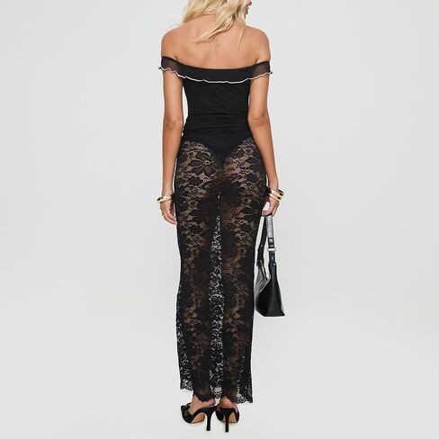 Women Fairy Lace Maxi Skirt Y2K Vintage Sheer Mesh Lace Floral Bodycon Long Skirt Sexy See-Through Half Slip Skirts in Saudi Arabia