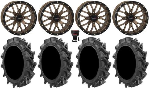 Bundle - 9 Items: System 3 ST-3 Bronze 18" Wheels 32" MotoHavok Tires [4x156 Bolt Pattern 12mmx1.5 Lug Kit] in Saudi Arabia