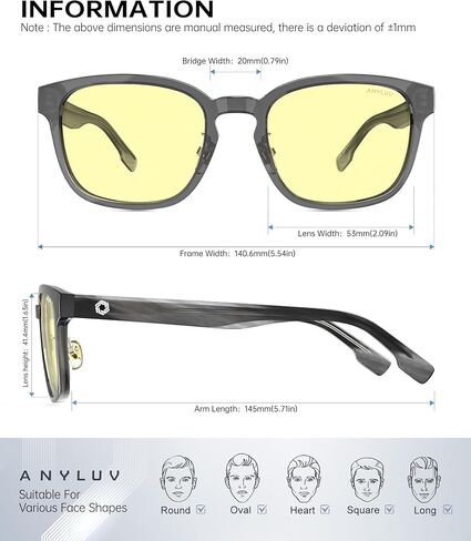 نظارات Anyluv Blue Light Men Women Computer Gaming Glasses Anti Eyestrain Lightweight Light Light Glockes Glockes in Kuwait