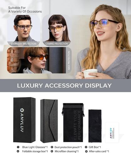 نظارات Anyluv Blue Light Men Women Computer Gaming Glasses Anti Eyestrain Lightweight Light Light Glockes Glockes in Kuwait