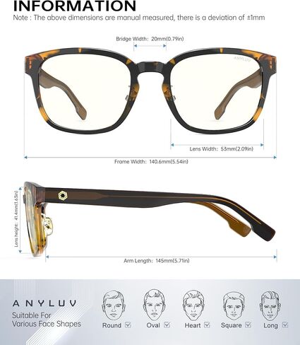 نظارات Anyluv Blue Light Men Women Computer Gaming Glasses Anti Eyestrain Lightweight Light Light Glockes Glockes in Kuwait