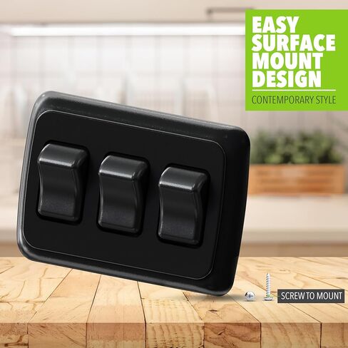Leisure LED Contemporary Triple SPST On-Off Switch with Bezel, 12-Volt, for RV, Trailer, Camper (Black) in Kuwait