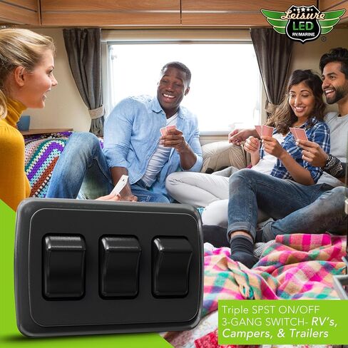 Leisure LED Contemporary Triple SPST On-Off Switch with Bezel, 12-Volt, for RV, Trailer, Camper (Black) in Kuwait