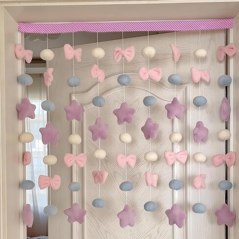 Kawaii Fluffy Plush Door Curtain 33" W x 36" L Self-Adhesive Cute Pink Bow Heart-Shaped Window Wall Curtain for Living Room and Bedroom Decor in Saudi Arabia