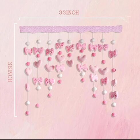 Kawaii Fluffy Plush Door Curtain 33" W x 36" L Self-Adhesive Cute Pink Bow Heart-Shaped Window Wall Curtain for Living Room and Bedroom Decor in Saudi Arabia