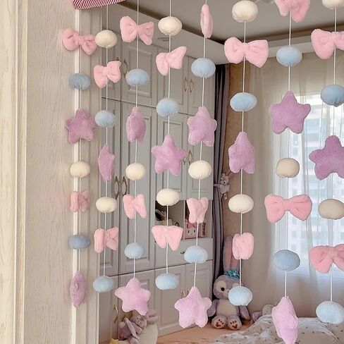 Kawaii Fluffy Plush Door Curtain 33" W x 36" L Self-Adhesive Cute Pink Bow Heart-Shaped Window Wall Curtain for Living Room and Bedroom Decor in Saudi Arabia