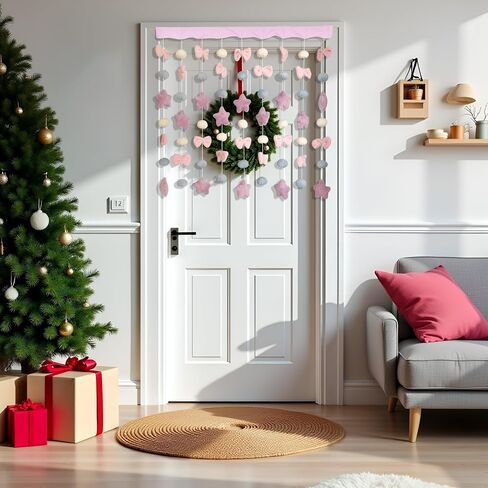 Kawaii Fluffy Plush Door Curtain 33" W x 36" L Self-Adhesive Cute Pink Bow Heart-Shaped Window Wall Curtain for Living Room and Bedroom Decor in Saudi Arabia