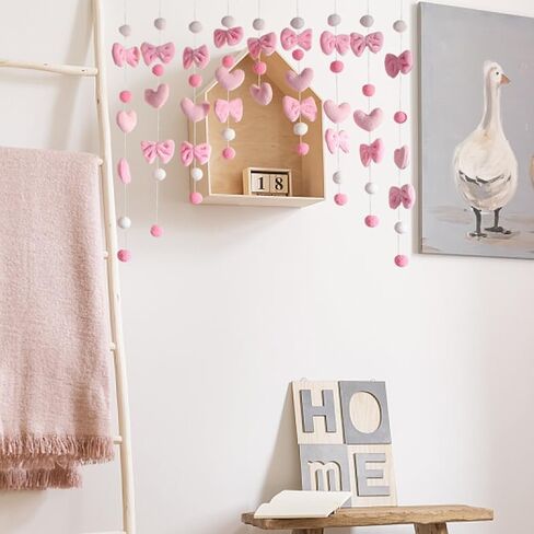 Kawaii Fluffy Plush Door Curtain 33" W x 36" L Self-Adhesive Cute Pink Bow Heart-Shaped Window Wall Curtain for Living Room and Bedroom Decor in Saudi Arabia