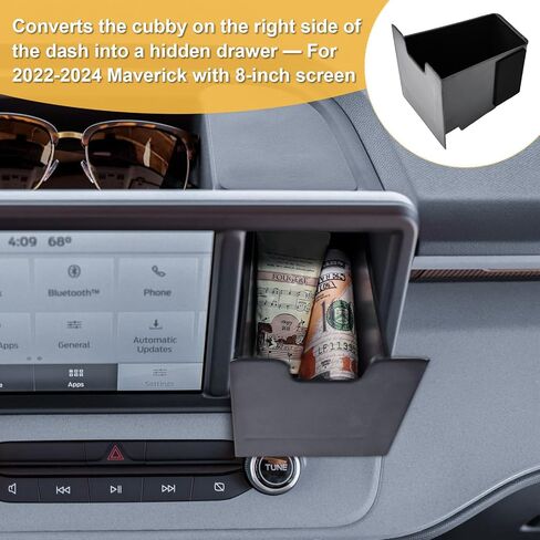 Dashboard Organizer Drawer Compatible with 2022 2023 2024 Ford Maverick Interior Accessories, Dash Cubby Drawer Hidden Storage Box Custom-fit Screen Right Side Cubby Insert Durable ABS in Saudi Arabia