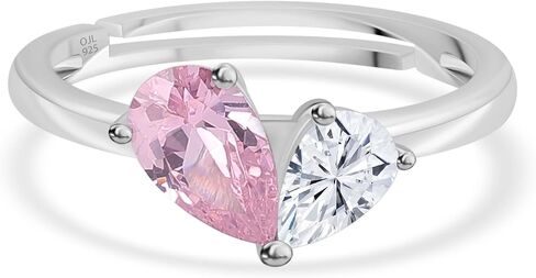 925 Silver Pink Cubic Zirconia American Diamond Toi et Moi حلقة قابلة للتعديل للنساء | شهادة الأصالة وختم 925 in Saudi Arabia