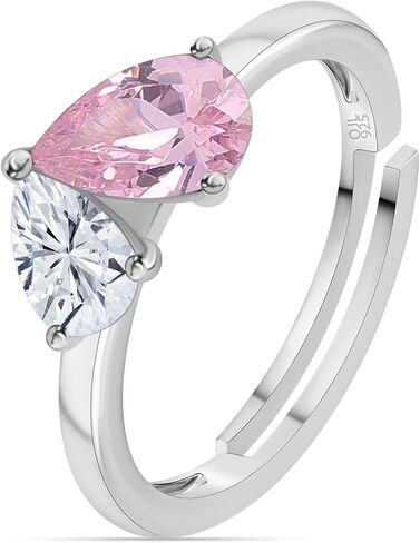 925 Silver Pink Cubic Zirconia American Diamond Toi et Moi حلقة قابلة للتعديل للنساء | شهادة الأصالة وختم 925 in Saudi Arabia
