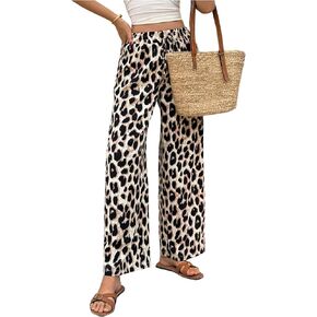 GORGLITTER Women's Leopard Cheetah Print Pants Trendy Animal Wide Leg Elastic Waist Drawstring Loose Joggers Pant in Kuwait