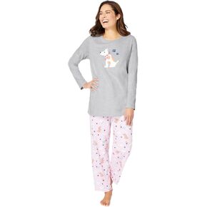 Dreams & Co. Plus Size Long Sleeve Knit PJ Set in Saudi Arabia