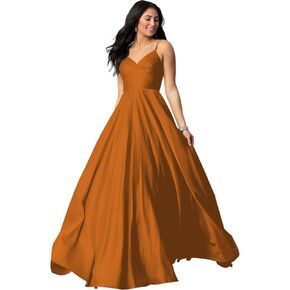 TIRAS Spaghetti V Neck Prom Dresses for Women Long Ball Gown Ruched Satin Evening Party Gown with Pockets CM139 in Saudi Arabia
