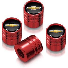 for Chevrolet Golden Logo in Black on Red Aluminum Cylinder-Style Tire Valve Stem Caps in Saudi Arabia