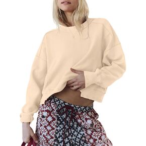INFITTY Womens Fleece Crewneck Sweatshirts Long Sleeve Oversized Cropped Pullover Tops Fall Winter Fashion 2026 in Kuwait