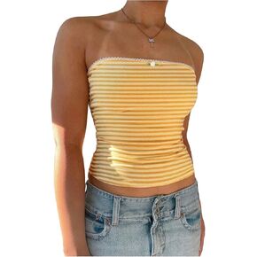 Gorglitter Women's Women Striped Tube Top Top Brandless Y2K Bandeau يخرج من قمم المحاصيل اللطيفة in Kuwait