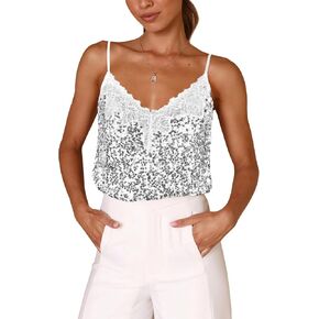 Sequin V-Neck Tank Tops Summer Sparkle Glitter Casual Sexy Backless Beach Vacation Club Camisole Top for Women in Kuwait