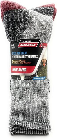 Dickies Genuine Men’s 3-Pairs Steel Toe Crew Performance Thermals Socks, Wool Blend , Multicolor (Red & Gray) Pack of 1 in Saudi Arabia