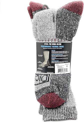 Dickies Genuine Men’s 3-Pairs Steel Toe Crew Performance Thermals Socks, Wool Blend , Multicolor (Red & Gray) Pack of 1 in Saudi Arabia