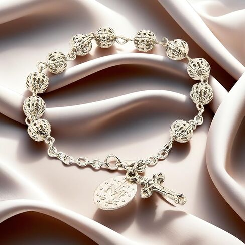 Catholic Rosary Hollow Beads Rose Rosary Bracelet Car Hanging Cross Bracelet Jesus Charm Bracelet in Saudi Arabia