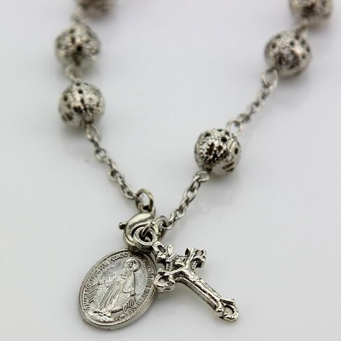 Catholic Rosary Hollow Beads Rose Rosary Bracelet Car Hanging Cross Bracelet Jesus Charm Bracelet in Saudi Arabia