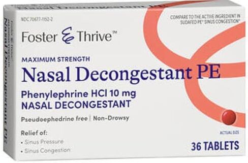 Nasal Decongestant PE Phenylephrine HCl 10 mg Maximum Strength Tablets 36 Count Non-drowsy for Sinus Pressure and Congestion Foster & Thrive in Saudi Arabia