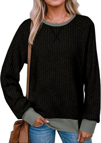 shewin womens coll block patchwork sweatshirt crewneck lorous in Saudi Arabia