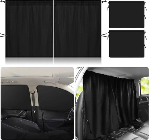 Set of 3 Car Window Shades, 1 Rear Seat Divider Curtain & 2 Rear Side Window Sun Shades, 95% Light Blocking Car Window Covers Privacy Protection Curtains for Breastfeeding,Taking a nap,Camping, in Saudi Arabia