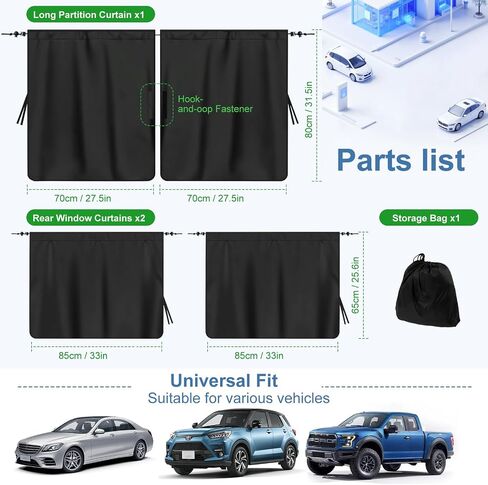 Set of 3 Car Window Shades, 1 Rear Seat Divider Curtain & 2 Rear Side Window Sun Shades, 95% Light Blocking Car Window Covers Privacy Protection Curtains for Breastfeeding,Taking a nap,Camping, in Saudi Arabia