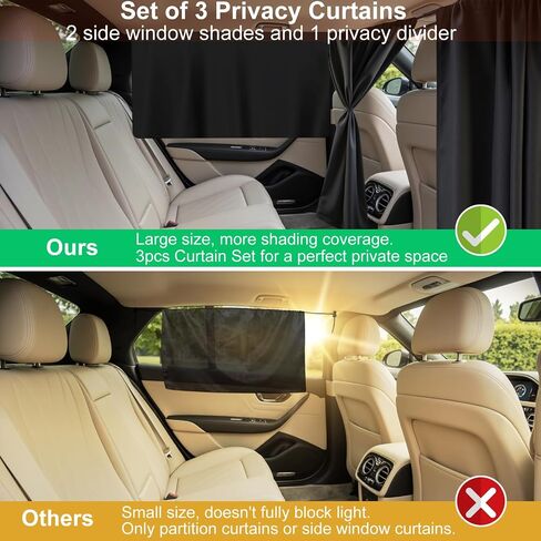 Set of 3 Car Window Shades, 1 Rear Seat Divider Curtain & 2 Rear Side Window Sun Shades, 95% Light Blocking Car Window Covers Privacy Protection Curtains for Breastfeeding,Taking a nap,Camping, in Saudi Arabia