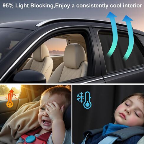 Set of 3 Car Window Shades, 1 Rear Seat Divider Curtain & 2 Rear Side Window Sun Shades, 95% Light Blocking Car Window Covers Privacy Protection Curtains for Breastfeeding,Taking a nap,Camping, in Saudi Arabia