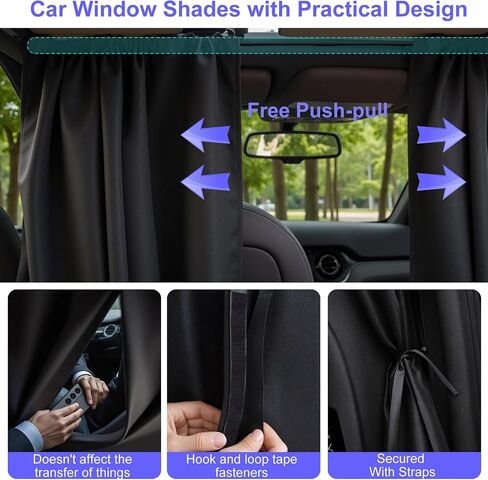 Set of 3 Car Window Shades, 1 Rear Seat Divider Curtain & 2 Rear Side Window Sun Shades, 95% Light Blocking Car Window Covers Privacy Protection Curtains for Breastfeeding,Taking a nap,Camping, in Saudi Arabia