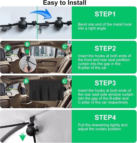 Set of 3 Car Window Shades, 1 Rear Seat Divider Curtain & 2 Rear Side Window Sun Shades, 95% Light Blocking Car Window Covers Privacy Protection Curtains for Breastfeeding,Taking a nap,Camping, in Saudi Arabia