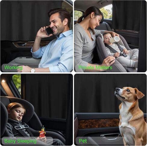 Set of 3 Car Window Shades, 1 Rear Seat Divider Curtain & 2 Rear Side Window Sun Shades, 95% Light Blocking Car Window Covers Privacy Protection Curtains for Breastfeeding,Taking a nap,Camping, in Saudi Arabia