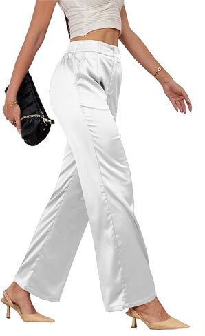 zsangbee Women's Satin Wide Leg Pants High Waisted Work Pants Party Dress Trouser Casual Slacks in Kuwait