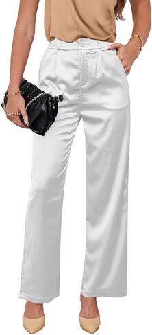 zsangbee Women's Satin Wide Leg Pants High Waisted Work Pants Party Dress Trouser Casual Slacks in Kuwait