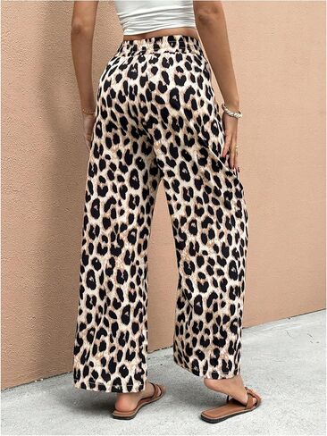 GORGLITTER Women's Leopard Cheetah Print Pants Trendy Animal Wide Leg Elastic Waist Drawstring Loose Joggers Pant in Kuwait