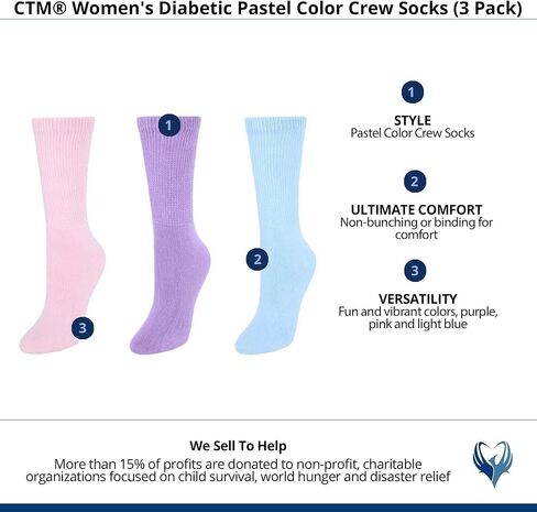 CTM® Women's Diabetic Pastel Color Crew Socks (3 Pack) in Saudi Arabia