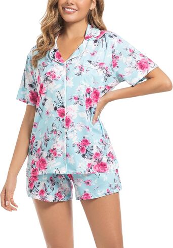 ENJOYNIGHT Womens Pajamas Set Summer Short Sleeve Pjs Button Down Loungewear Soft Sleepwear in Saudi Arabia
