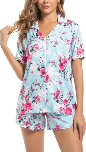 ENJOYNIGHT Womens Pajamas Set Summer Short Sleeve Pjs Button Down Loungewear Soft Sleepwear in Saudi Arabia