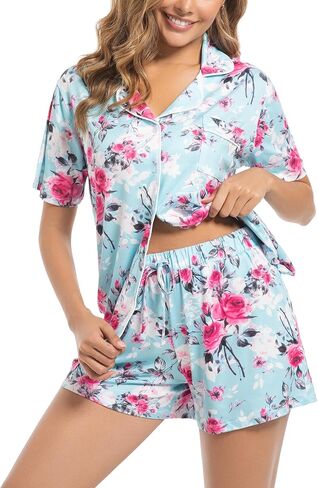 ENJOYNIGHT Womens Pajamas Set Summer Short Sleeve Pjs Button Down Loungewear Soft Sleepwear in Saudi Arabia