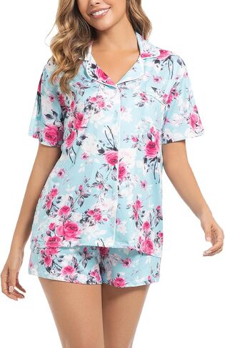 ENJOYNIGHT Womens Pajamas Set Summer Short Sleeve Pjs Button Down Loungewear Soft Sleepwear in Saudi Arabia