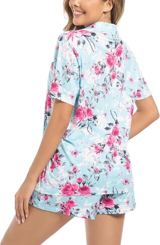 ENJOYNIGHT Womens Pajamas Set Summer Short Sleeve Pjs Button Down Loungewear Soft Sleepwear in Saudi Arabia